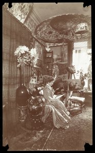 Amelia Bingham seated in her apartment reading, c.1905 by Byron Company